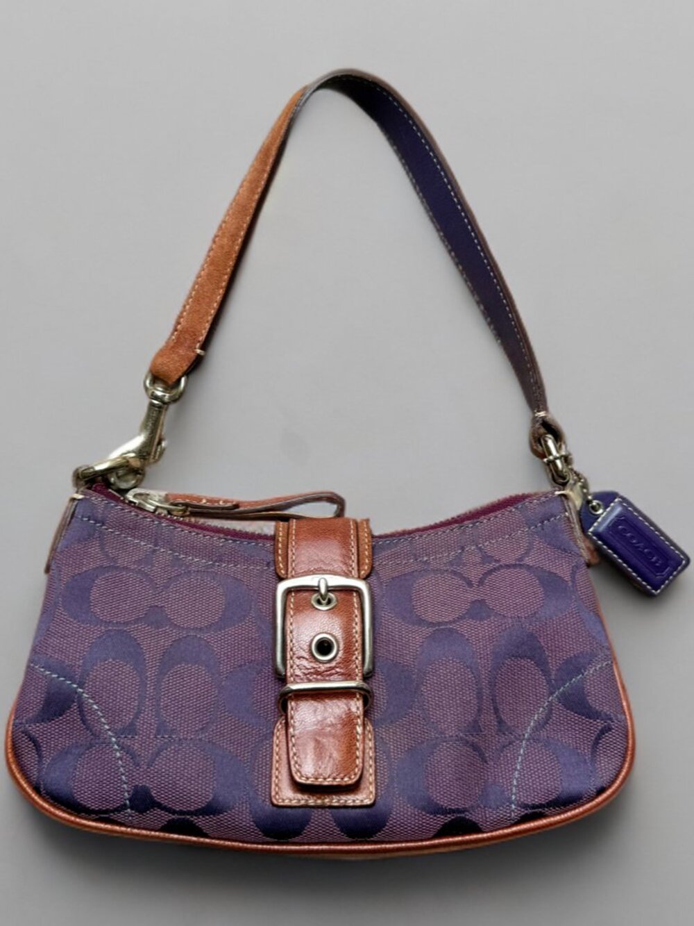 Coach Purple Signature Canvas Suede Demi Buckle Shoulder Bag 6362